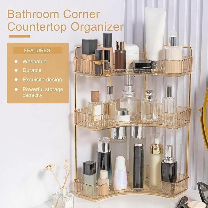 INVSSENE Corner Bathroom Countertop Organizer, Vanity Organizer Trays for Counter, Makeup Organizers, Perfume Tray, Skincare Shelf Storage Gifts for Women Girl Student (Yellow, 3 Tiers) - ModernBath