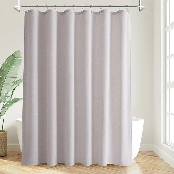 Jowels Champagne Linen Shower Curtain, Boho Farmhouse Shower Curtain Set for Bathroom, 200GSM Luxury Weighted Water Resistant Fabric Textured Shower Curtains with 12 Metal Hooks, 72Wx72H - ModernBath