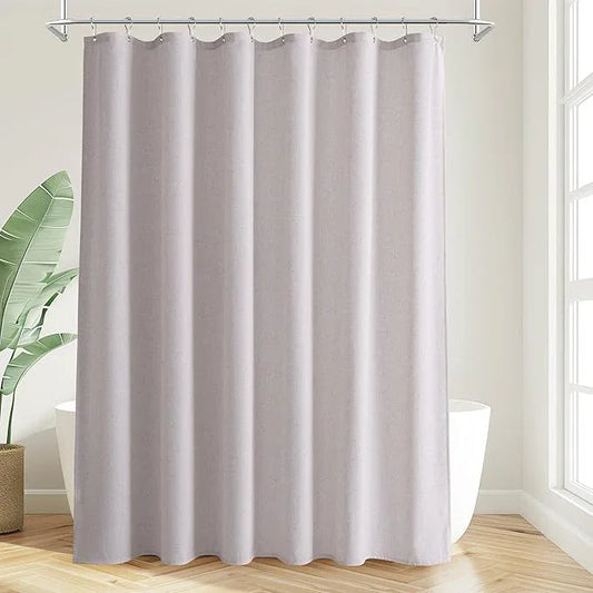Jowels Champagne Linen Shower Curtain, Boho Farmhouse Shower Curtain Set for Bathroom, 200GSM Luxury Weighted Water Resistant Fabric Textured Shower Curtains with 12 Metal Hooks, 72Wx72H - ModernBath