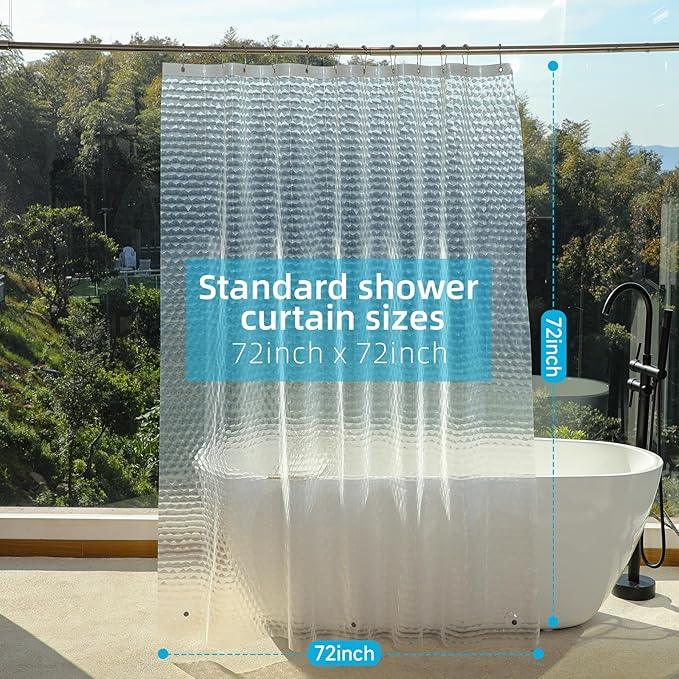 HOUSEWELL 3D Water Cube Shower Curtain 72x72 Clear, 8G Heavy-Duty Thick PEVA Waterproof Bathroom Shower Curtain Liner with 3 Bottom Magnets and 12 Hooks - ModernBath