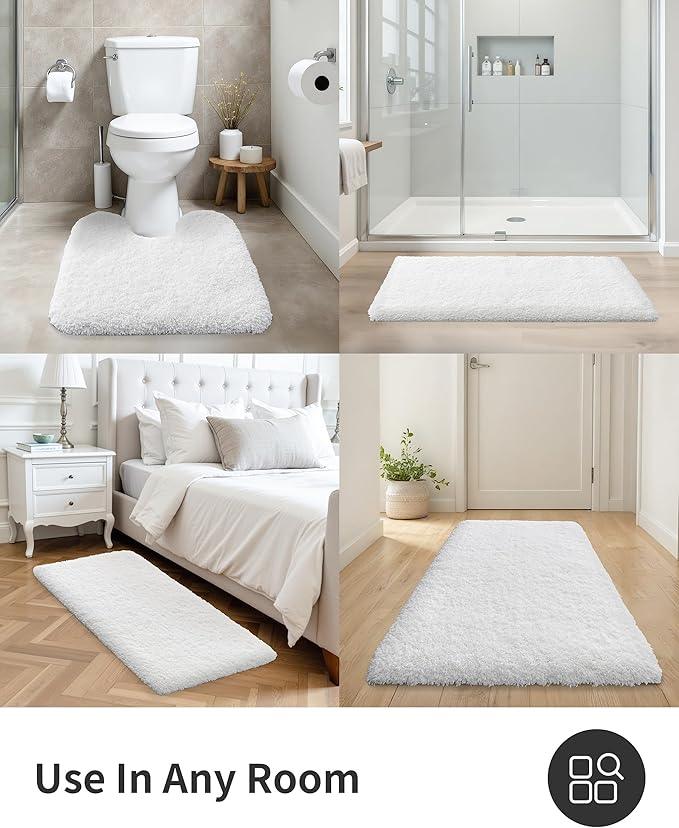 ILANGO White Bathroom Rugs 36" × 24" Non Slip & Super Absorbent Extra Thick Soft, Washable Bath Mat for Floor, Non Shedding Microfiber Plush Shaggy Bath Rug with Rubber for Bathtub Shower Room Sink - ModernBath