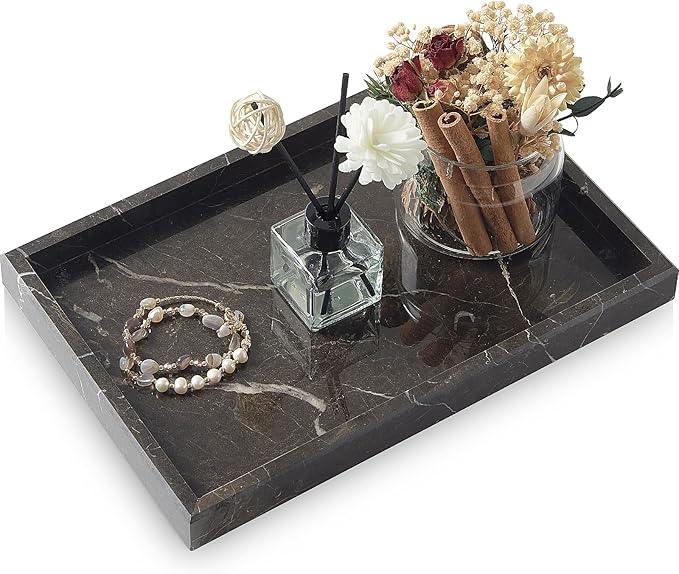 MULWR Brown Marble Tray,Pure Natural Vanity Tray,Marble Tray for Kitchen Counter Non-Ceramic/Non-Resin,Stone Trays 12 x 8 inch - ModernBath
