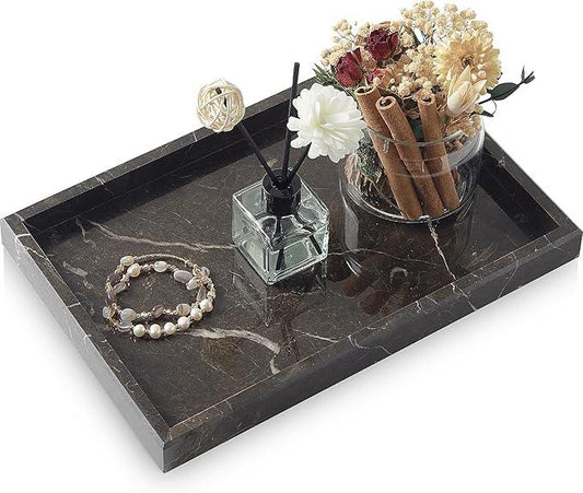 MULWR Brown Marble Tray,Pure Natural Vanity Tray,Marble Tray for Kitchen Counter Non-Ceramic/Non-Resin,Stone Trays 12 x 8 inch - ModernBath