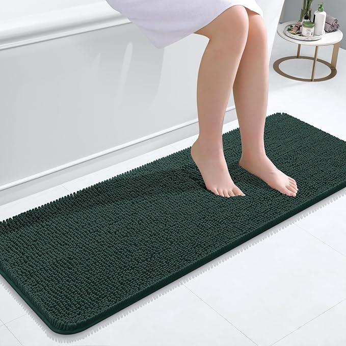 OLANLY Bathroom Rugs 47x17, Extra Soft Absorbent Chenille Bath Rugs, Rubber Backing Quick Dry, Machine Washable Bath Mats for Bathroom Floor, Tub and Shower, Home Decor Accessories, Blackish Green - ModernBath