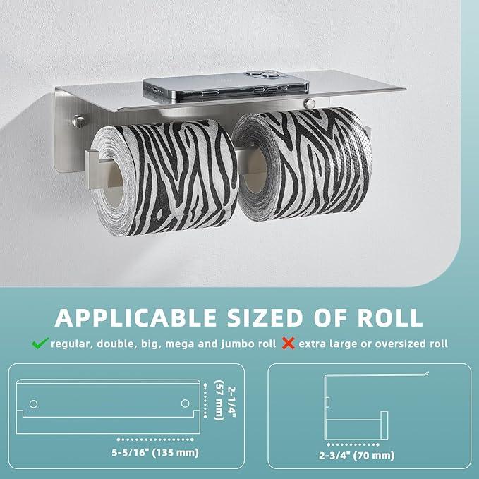 Angle Simple Bathroom Toilet Paper Holder, SUS 304 Stainless Steel Toilet Tissue Roll Holder with Storage Shelf, Wall Mount - ModernBath