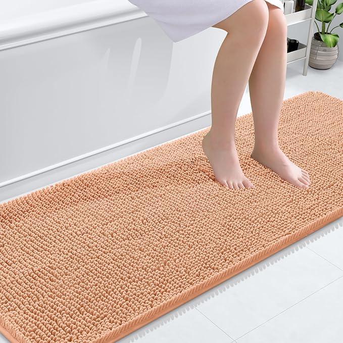 OLANLY Bathroom Rugs 70x24, Extra Soft Absorbent Chenille Bath Rugs, Rubber Backing Quick Dry, Machine Washable Bath Mats for Bathroom Floor, Tub and Shower, Home Decor Accessories, Peach - ModernBath