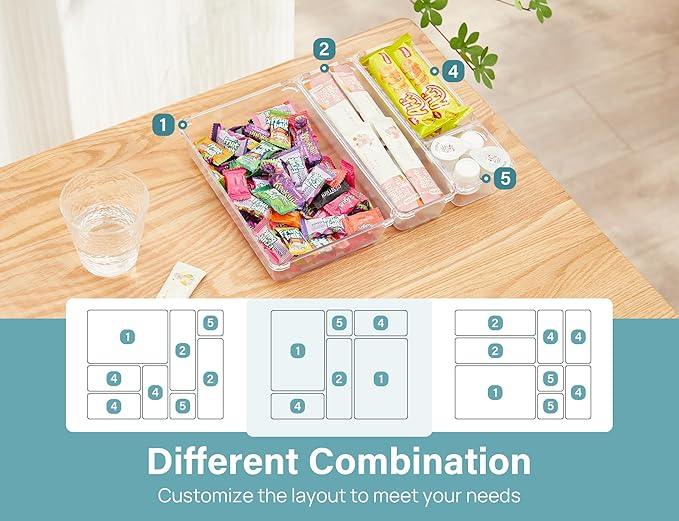 Kootek 28 Pcs Drawer Organizer Set, 4-Size Bathroom Vanity Trays Makeup Desk Dividers Versatile Storage Bins Clear Plastic Container for Dresser, Bedroom, Kitchen, Office - ModernBath