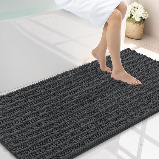 Smiry Bathroom Rugs Mat 47x24, Extra Soft Absorbent Chenille Bath Rugs, Non Slip Rubber Backing Machine Washable Quick Dry Bath Mats for Bathroom Floor, Tub, Shower, Home Decor Accessories, Dark Grey - ModernBath