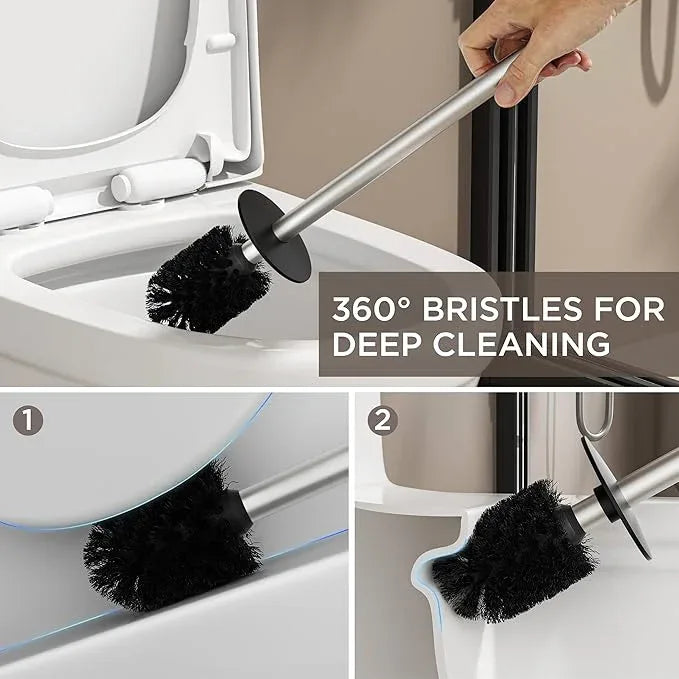 FORIOUS Toilet Brush and Holder Set, 304 Stainless Steel Heavy Duty Base and Handle for Bathroom Deep Cleaning, Toilet Bowl Cleaners Brush with Holder, Space Saving for Storage, Stainless Steel - ModernBath