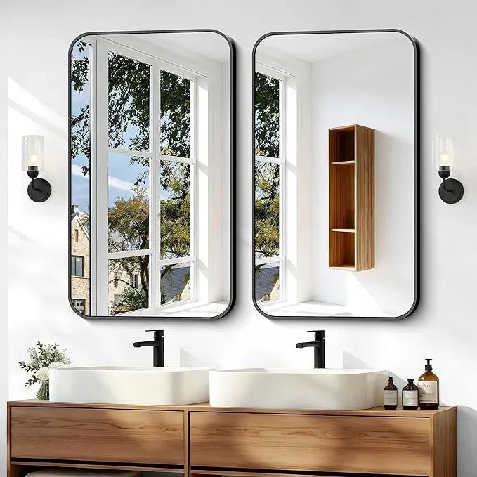 BONEWEI 24x40 inch Bathroom Mirror,Black Rectangle Mirror,Wall Mounted Bathroom Frame Vanity Mirror with Round Corner for Bedroom Living Room,Entryway Hangs Horizontal or Vertical - ModernBath