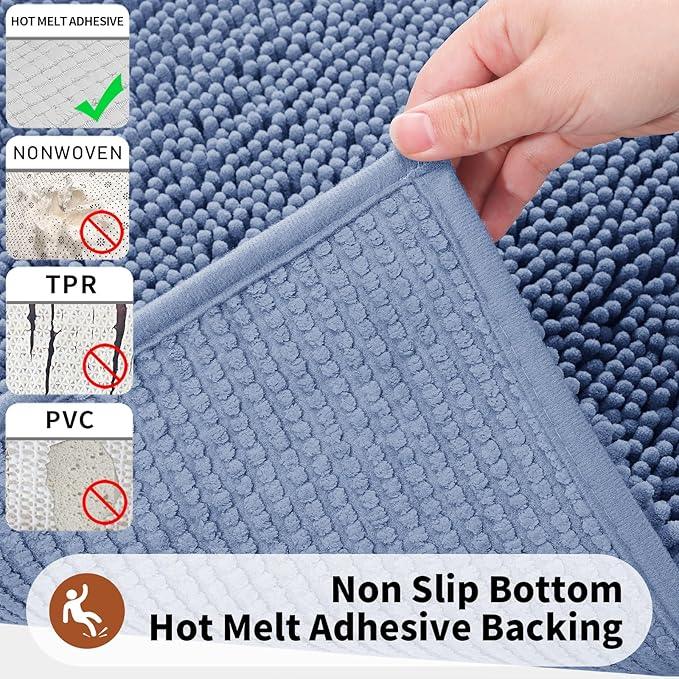 Yimobra Toilet Rugs U Shaped Washable - 24"x20" Non Slip Plush Contour Bath Rugs for Toilet - Super Soft Absorbent Quick Dry Toilet Mats for Bathroom,Denim Blue - ModernBath