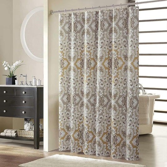 BESTRIPES Long Fabric Shower Curtain, Beige Grey Blue Printed Boho Paisley Damask Pattern Shower Curtains for Bathroom, Waterproof Bathroom Curtains, 78" W x 78" H
