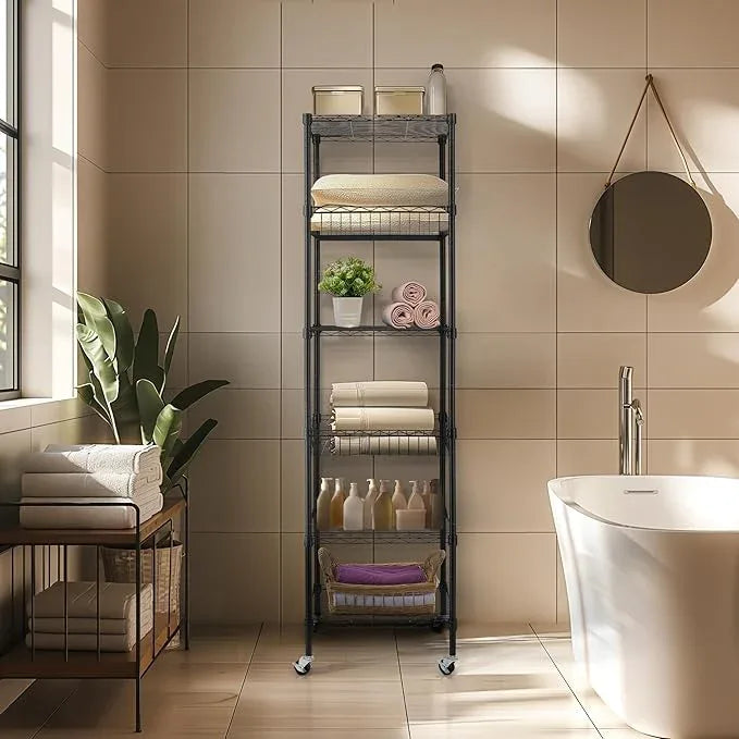 Finnhomy Heavy Duty 6 Tier Wire Shelving Unit with Wheels 18x18x72-inches 6 Shelves Metal Storage Rack Thicken Steel Tube, Adjustable Shelving Rack for Kitchen Bathroom Office, NSF Certified, Black - ModernBath