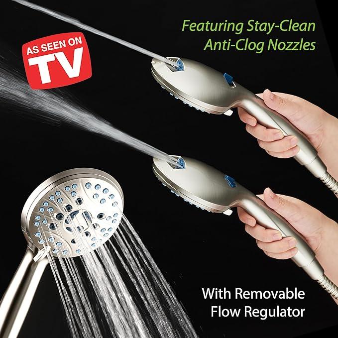 Hotel Spa AquaCare High Pressure 8-mode Handheld Shower Head, Anti-clog Nozzles, Built-in Power Wash to Clean Tub, Tile & Pets, Extra Long 6 ft. Stainless Steel Hose, Wall & Overhead Brackets - ModernBath