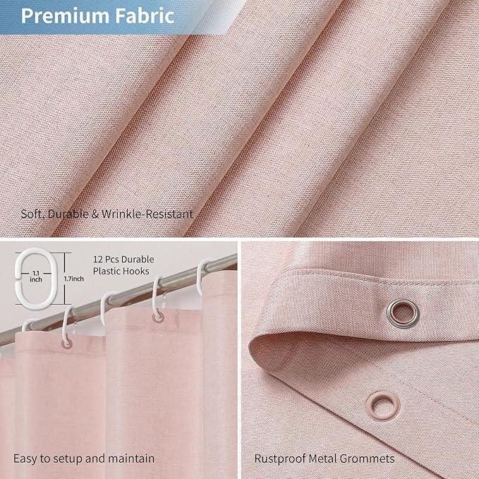 THAIGEE 2-in-1 Waterproof Fabric Shower Curtain or Liner,Linen Textured,Breathable TPU & Washable Bathroom Shower Curtain Set with 12 Plastic Hooks,Modern,72"x72" Blush - ModernBath