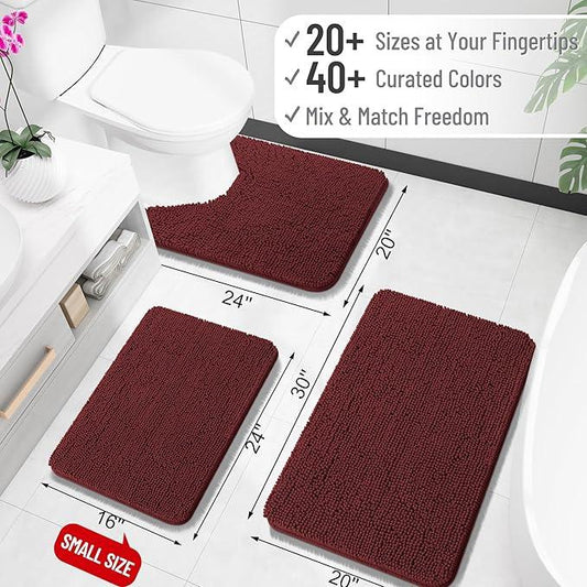 OLANLY Bathroom Rugs 24x16, Extra Soft Absorbent Chenille Bath Rugs, Rubber Backing Quick Dry, Machine Washable Bath Mats for Bathroom Floor, Tub and Shower, Home Decor Accessories, Andorra Red-Brown - ModernBath