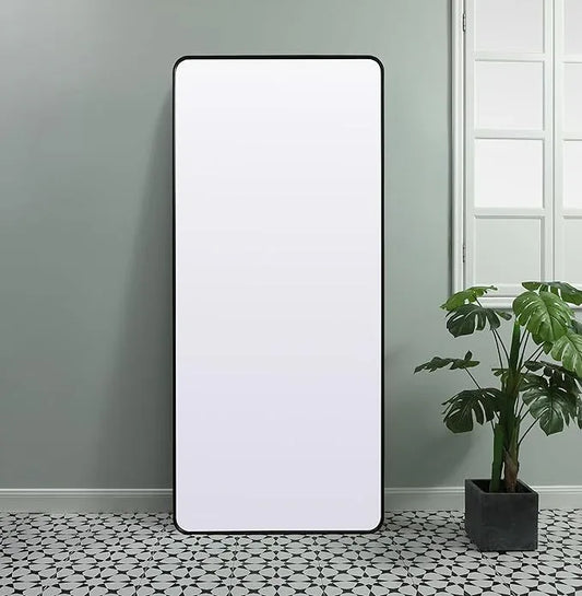 ARS Concepts Aura, Soft Corner Metal Rectangle Mirror 32X72 Inch in, Modern, Black - ModernBath