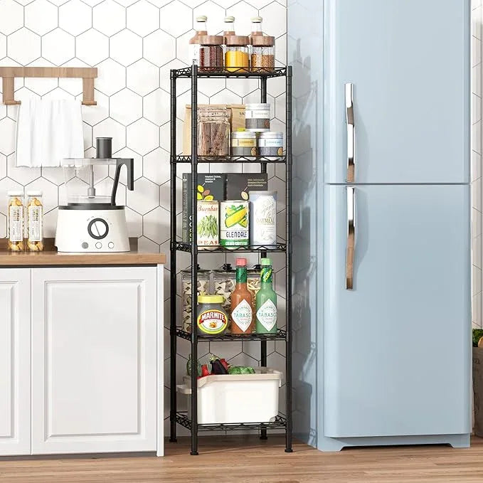 HOMEFORT Storage Shelves, 5-Wire Shelving, Metal Shelving Unit Adjustable Storage Shelves Rack for Kitchen, Pantry, Bathroom, Black, 11.4" W x 11.4" D x 46" H - ModernBath