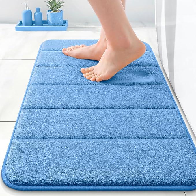 OLANLY Memory Foam Bath Mat 24x16, Super Soft Absorbent Bathroom Rugs, Quick Dry, Machine Washable Shower Floor Rugs, Bathmat Carpet, Bathroom Home Decor Accessories, Cornflower Blue - ModernBath