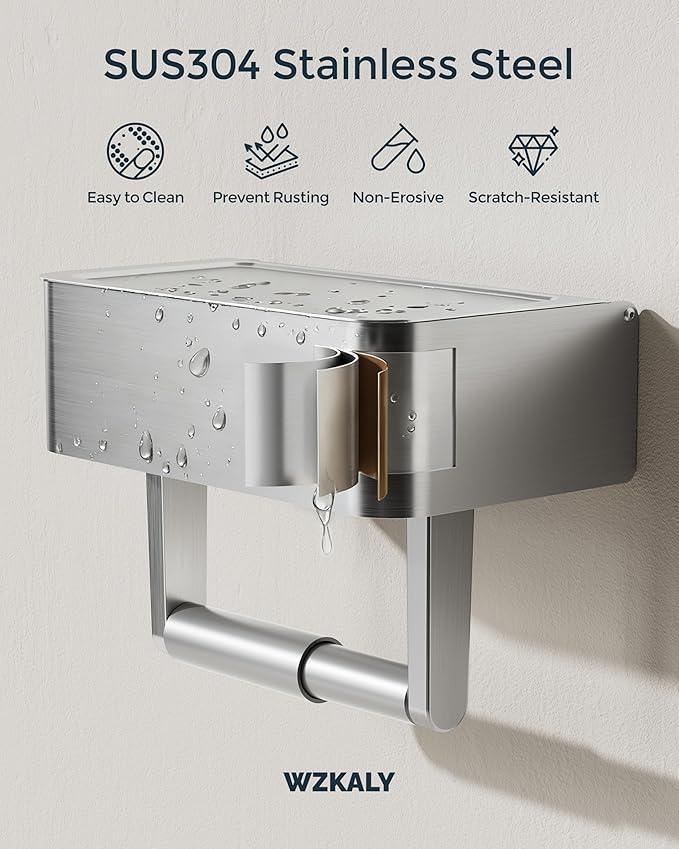 Toilet Paper Holder, Stainless Steel Wall Mount Bathroom Organizer with Shelf, Flushable Wipes Dispenser Storage Fits Any Bathroom and Hide Your Wet Wipes, Regular Roll (nickel) - ModernBath