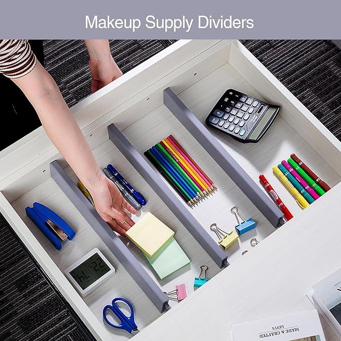 Utoplike Bamboo Drawer Dividers Large, Gray Kitchen Drawer Organizers Adjustable, Spring Loaded, Works in Dresser, Bathroom, Bedroom, Desk, 4 pcs, 2.4" H - ModernBath