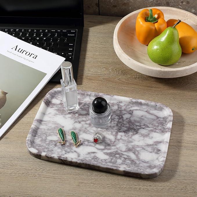 Karibiber Luxury Marble Vanity Tray, Bathroom Tray Countertop, Calacatta Marble/Stone, Home Decorative Dresser Organizer, Storage for Kitchen Sink, Perfume Jewelry Holder(Purple&White) - ModernBath