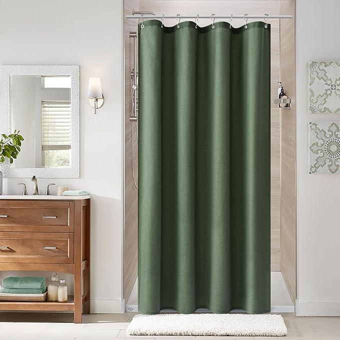Naturoom 42 Inch Shower Curtain - Stall Narrow Half Green Linen Ultra Thick Fabric Shower Curtain Set with Hooks, Boho Farmhouse Rustic RV Camper Bath Curtains for Bathroom, Olive Green, 42x72 - ModernBath