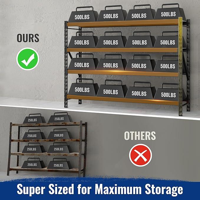 WORKPRO 77" Garage Shelving Unit, 8000LBS Heavy Duty Metal Storage Rack, Extra Wide Adjustable 4-Tier Shelves for Warehouse, Basement, and Garage, 77" W X 24" D X 72" H, Black - ModernBath
