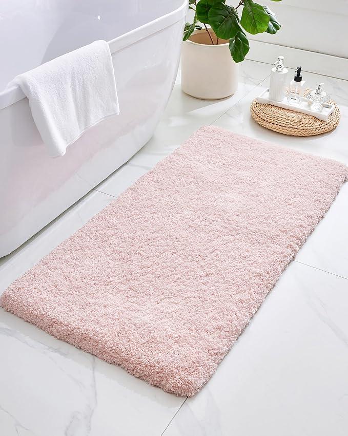 ILANGO Pink Christmas Bathroom Rugs 60" × 24" Non Slip & Super Absorbent Extra Thick Soft, Washable Bath Carpet Runner for Floor, Microfiber Plush Shaggy Bath Mats with Rubber for Bathtub Shower Room - ModernBath