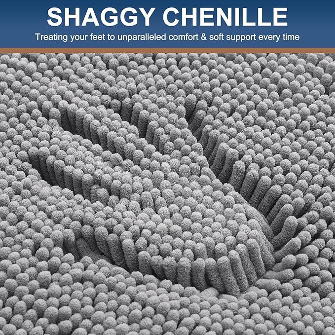 Smiry Luxury Chenille Bathroom Rugs 47x20, Extra Soft and Absorbent Shaggy Bath Mat, Machine Washable, Non-Slip Plush Carpet Runner for Tub, Shower, and Floor, Home Decor Accessories, Grey - ModernBath