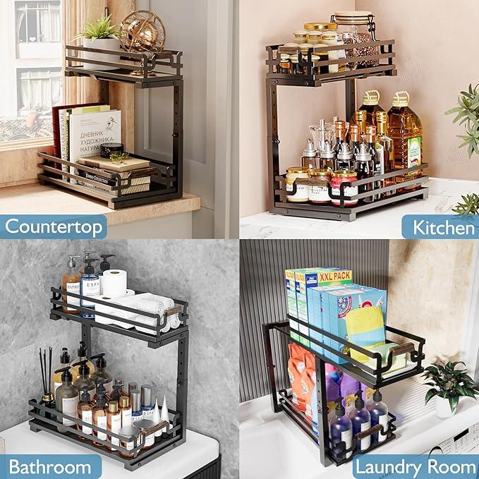 Under Sink Organizer, 2 Tier Slide Out Storage for Bathroom Kitchen (2 Pack) - ModernBath