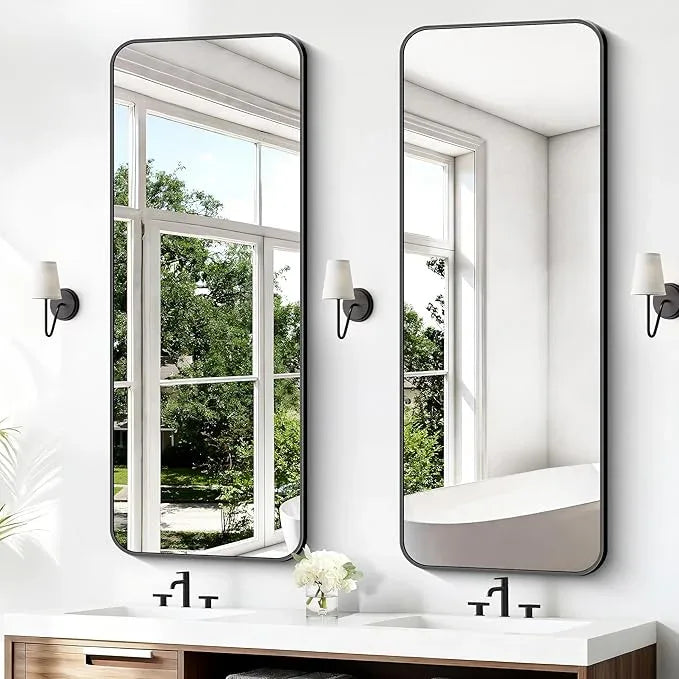 BONEWEI 24x60 inch Bathroom Mirror,Black Rectangle Mirror,Wall Mounted Bathroom Frame Vanity Mirror with Round Corner for Bedroom Living Room,Entryway Hangs Horizontal or Vertical - ModernBath