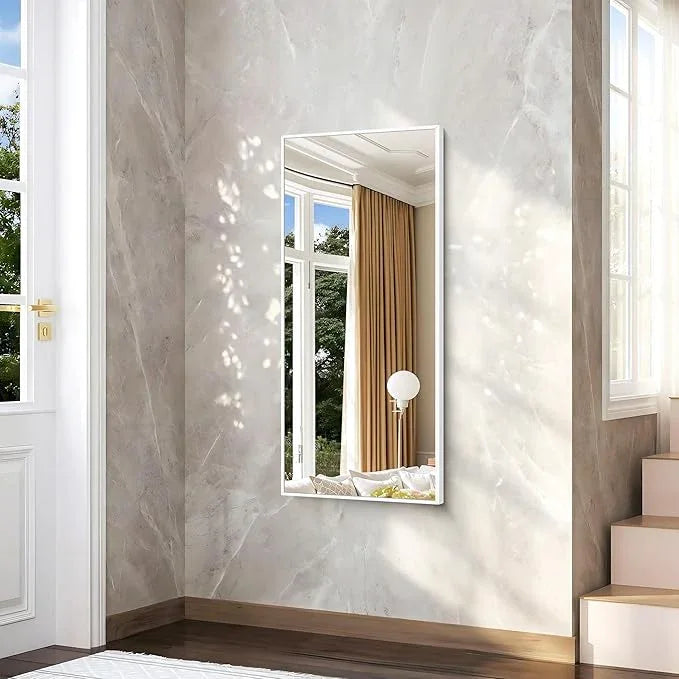 BONEWEI White Bathroom Mirror,24x48 inch Wall Mirror for Bathroom Wall Mounted,Rectangle Mirror for Bathroom Over Sink,Modern Metal Frame for Living Room,Bedroom Entryway,Horizontal/Vertical - ModernBath