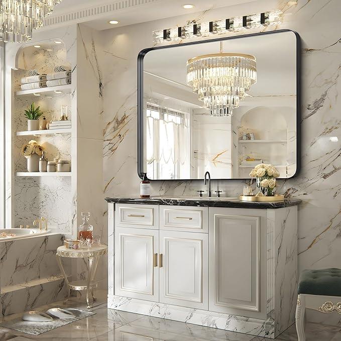 FORBATH 48x40 Inch Bathroom Mirror, Brushed Black Deep Frame Wall Mirror with Rounded Corners, Anti-Rust Tempered Glass for Modern Farmhouse Vanity (Horizontal/Vertical) - ModernBath
