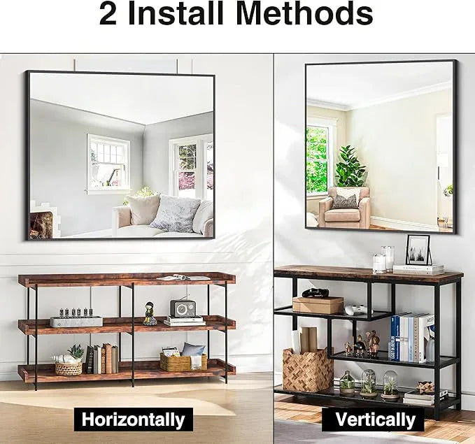 BONEWEI Bathroom Mirror,36x40 inch Wall Mirror for Bathroom Wall Mounted Black Rectangle Square Corner Mirrors, Black Bathroom Mirror for Living Room, Farmhouse, Bedroom Entryway, Horizontal/Vertical - ModernBath