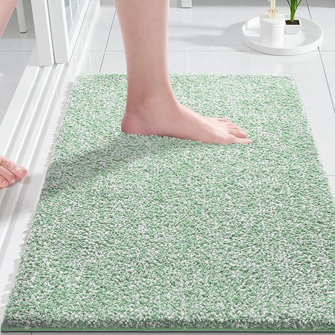 Yimobra Bathroom Rugs Non Slip Washable 24x17, Ultra Soft Absorbent Microfiber Bath Mat, Dual-Tone Decor Rug with Rubber Backing for Bathroom Floor, Tub and Shower, Home Essentials,Green and White - ModernBath