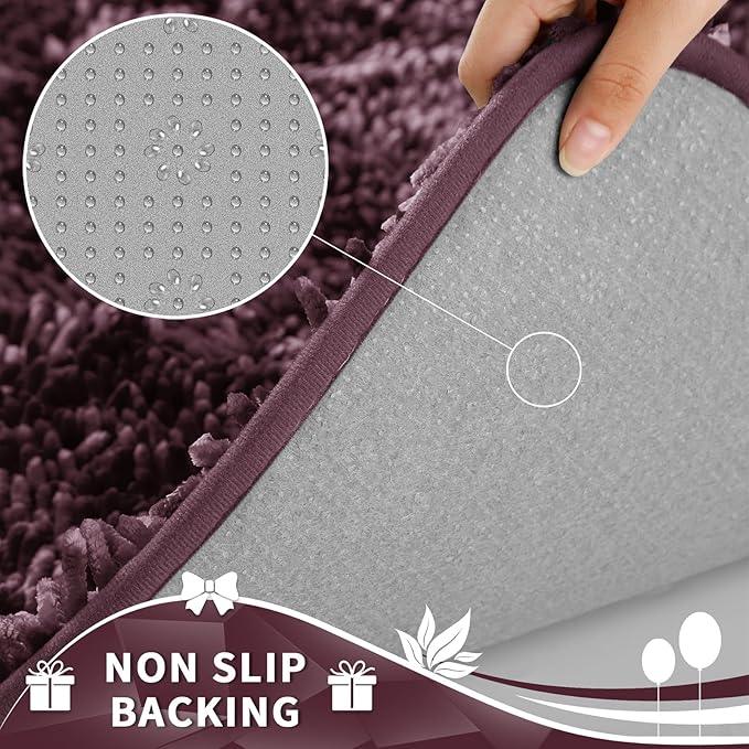 Yimobra Toilet Rugs U Shaped Washable, Extra Thick Soft Absorbent Chenille Contour Bathroom Rugs for Toilet 24x24 Inch, Quick Dry Non Slip Toilet Mat for Bath Floor, Purple Grey - ModernBath