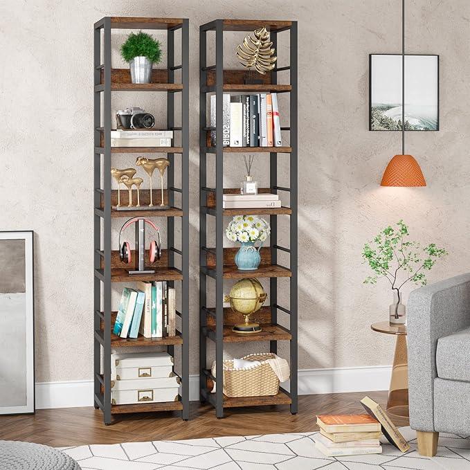 Tribesigns 6-Tier Corner Shelf, 75 Inch Tall Narrow Bookshelf Storage Rack, Etagere Shelves Display Stand for Small Spaces, Rustic Open Bookcase Square Shelf Tower for Living Room Bathroom - ModernBath