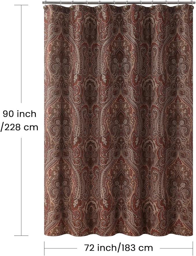 BESTRIPES 90 Inch Fabric Shower Curtain, Extra Long Reddish Brown Damask Paisley Print Shower Curtains for Bathroom, 72" W x 90" H - ModernBath
