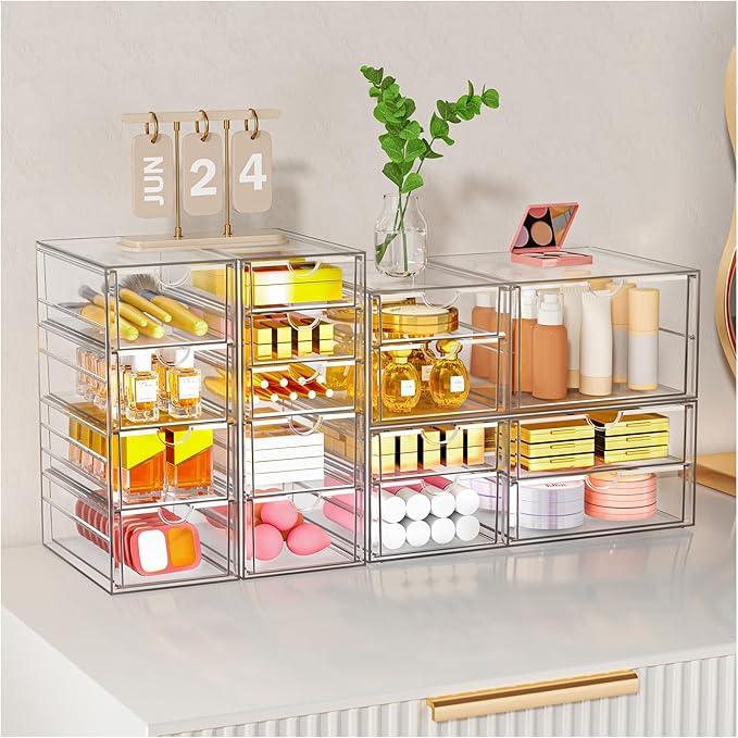 YFXCVSL Clear Stackable Storage Drawers, Acrylic Makeup Organizer with 7 Drawers, Bathroom Organizers and Storage, Plastic Bins for For Vanity, Undersink, Kitchen Cabinets, Pantry - ModernBath