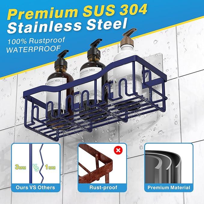 EUDELE 5-Pack Rustproof Stainless Steel Shower Caddy – No Drill Adhesive Bathroom Organizer with Large Capacity, Spacious Shower Shelves for Inside Shower, Kitchen & Home Decor Storage-XL Size - ModernBath