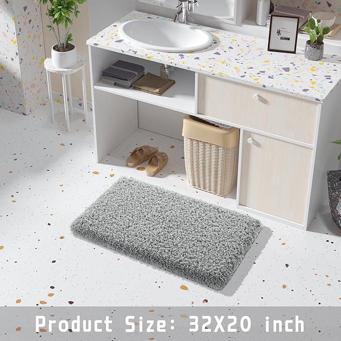 Yimobra Bath Rugs for Bathroom 32x20, Ultra Soft and Water Absorbent Bath Mats, Non Slip Plush Shower Rugs, Microfiber Thick Matts for Bathroom Floor/Tub, Machine Washable, Pure Gray - ModernBath