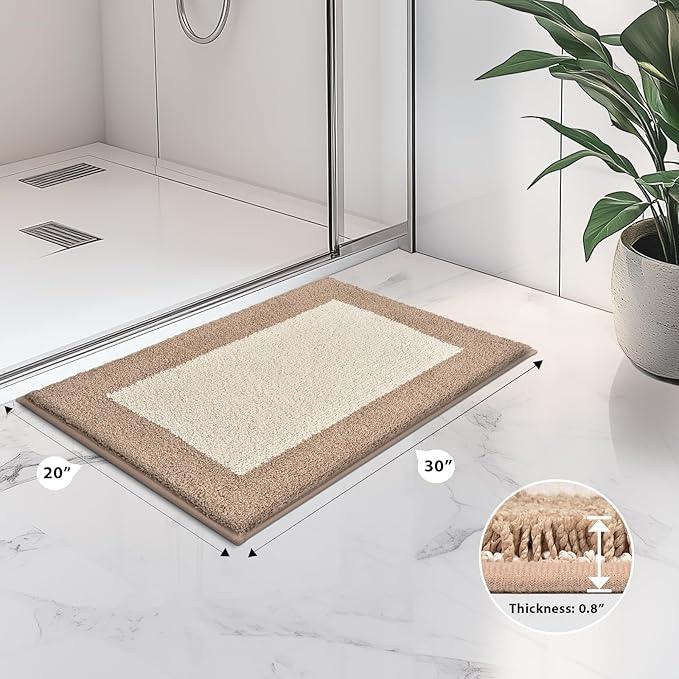 anllugs Bathroom Rugs 20" x 30", Non-Slip Extra Soft Absorbent Bath Rugs, Machine Washable Quick Dry Bath Mats for Bathroom Floor, Shower, Bathtub and Sink, Beige & Grayish Brown - ModernBath