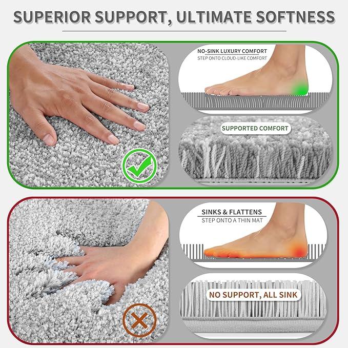 Yimobra Large Bathroom Rugs Non Slip Washable, Soft Absorbent Microfiber Bath Mat,Dual-Tone Decor Rug with Rubber Backing for Bathroom Floor,Tub and Shower,36x24,Home Essentials,Grey and White - ModernBath