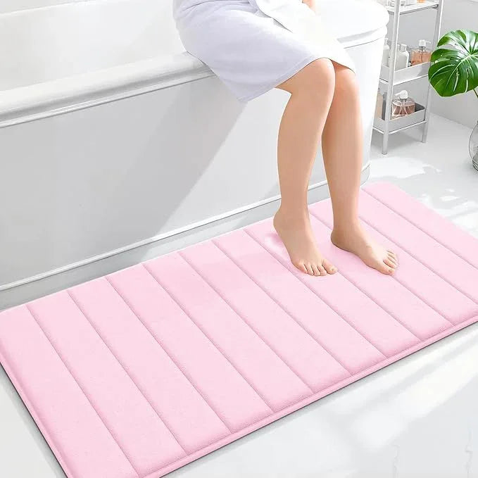 OLANLY Memory Foam Long Bathroom Rugs Runner 47x24, Super Soft Absorbent Bath Mat, Quick Dry, Machine Washable Shower Floor Rugs, Bathmat Carpet, Bathroom Home Decor Accessories, Pink - ModernBath