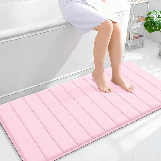 OLANLY Memory Foam Long Bathroom Rugs Runner 47x24, Super Soft Absorbent Bath Mat, Quick Dry, Machine Washable Shower Floor Rugs, Bathmat Carpet, Bathroom Home Decor Accessories, Pink - ModernBath
