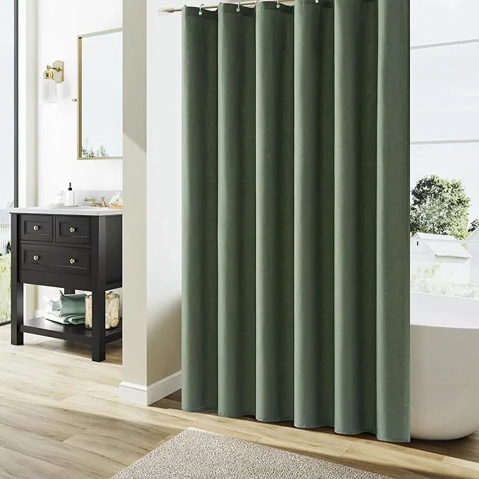 Naturoom Olive Green Shower Curtain 80 inches Long, Linen Rustic Weighted Fabric Shower Curtain Set with Hooks, Bohemian Country Thick Bath Curtains for Bathroom,72x80 - ModernBath