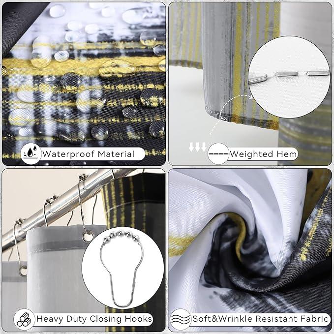 XLHOMO Black and Gold Bathroom Accessories Set, Bathroom Sets with Shower Curtain, Black Bathroom Accessories with Trash Can, Soap Dispenser, Soap Dish, Toilet Brush Holder, Qtip Holders for Bathroom - ModernBath