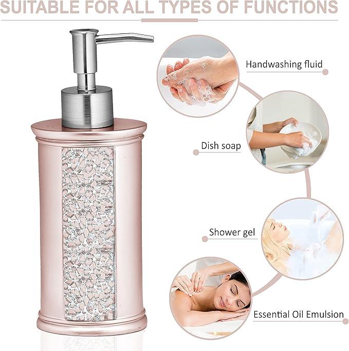 Zahari Home 4pc Sinatra Stylish Bathroom Accessories Set Liquid Soap Dispenser, Tumbler, Tooth Brush Holder and Soap Dish Modern Classic Luxury Decor Bling Mosaic Glass Blush Bathroom Accessories - ModernBath