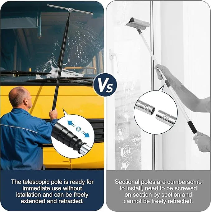 Eahwey 12-51’’ Telescopic Window Squeegee for High Windows, 2-in-1 Window Cleaning Kit with Extra Silicone Blade & Hook, Professional Squeegee for Shower Glass Doors, Car Windshield & Outdoor Use - ModernBath